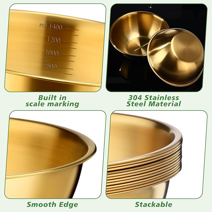 12 Pcs 1.5qt Stainless Steel Mixing Bowls with Graduations Bulk Metal Salad Mixing Bowl with Scale Nesting Metal Prep Reusable Baking Cooking Food Soup Storage Organizers for Kitchen Refrigerator