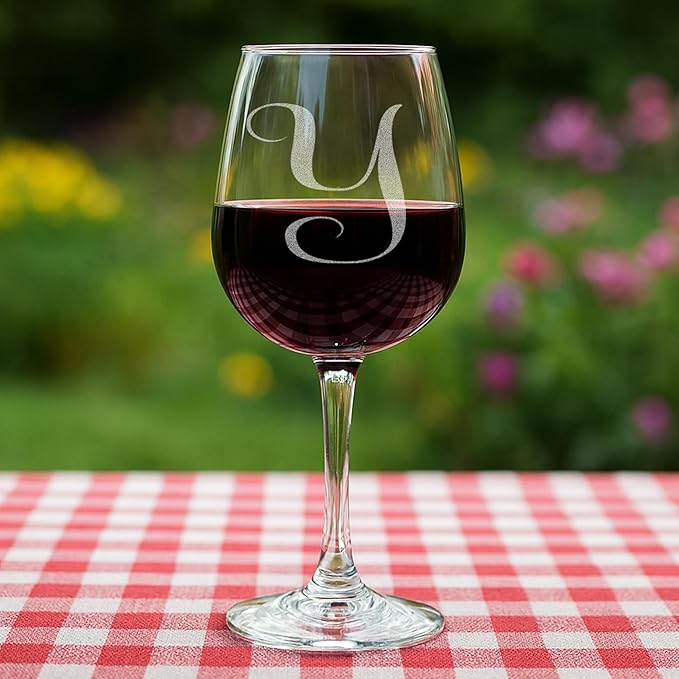 Monogrammed A-Z Wine Gifts for Women - 12.75 oz Engraved Personalized Wine Glass- Funny Wine Lover Monogram Gifts for Women - Unique Wine Glasses Gift Set (Y)