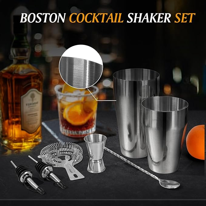 MWELLEWM Cocktail Shaker Set, Boston Shakers Bartending Professional Bartender Kit Bartender Beginner Mixed Alcohol Martini Shaker Tins Tool for Bar Drink