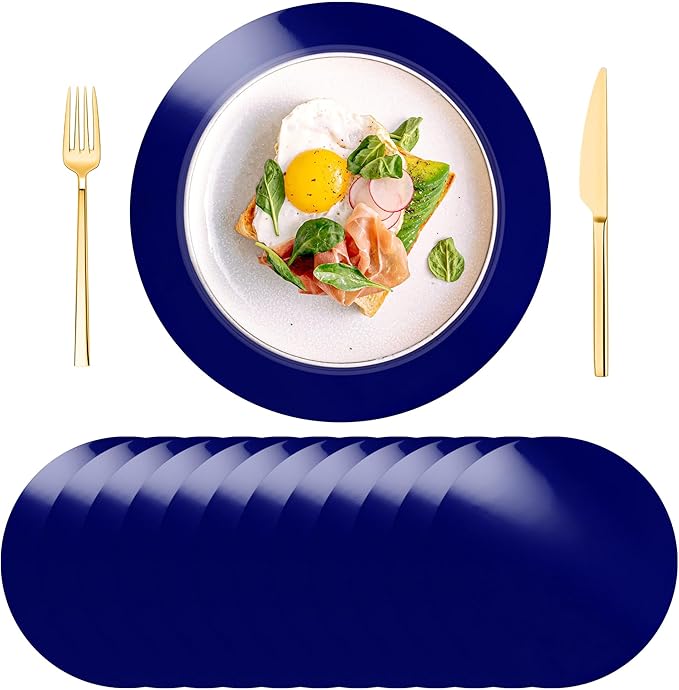 KesaPlan 100PCS Round Blue Placemats, 13" Disposable Paper Placemats for Dining Table, Mirrored Blue Charger Place Mat for Kitchen Banquet Table Setting Dinner Party Birthday Wedding Decor