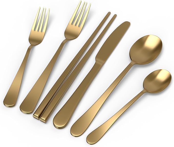 Upgraded 18/8 Stainless Steel 28-Piece Flatware Cutlery Set(Gold)-Silverware set for 4-Luxurious Home Kitchen Dinnerware Sets-Great Kitchen Accessories-Perfect House Warming/Christmas Gift