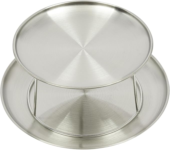PERFERATE 2 Tier Seafood Tower Set with 8in & 10in Plates Oyster Plate, Seafood Serving Stand Silver Round Tray with Bracket Oyster Platter for Shrimp Crab Veggie Serving