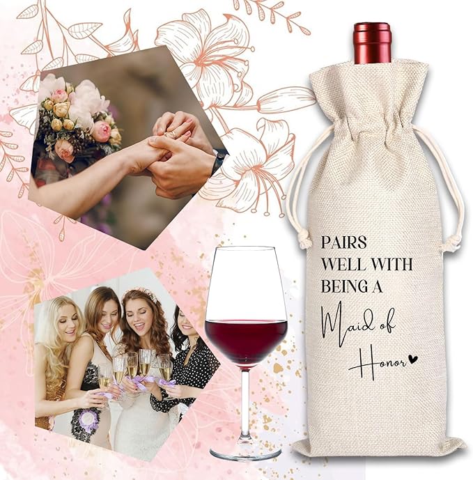 Bridesmaid Wine Bag, Engagement Gifts for Couples, Maid of Honor Gift, Personalized Bridesmaid Wine Bag, Pairs Well with Being a Maid of Honor