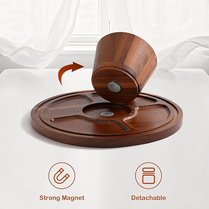 Acacia Wood Cake Stand with Glass Lid – 12" Magnetic Base, Detachable Serving Tray for Cake, Cheese, Charcuterie, Snacks & Desserts – Wooden Cake Holder for Parties & Kitchen Display