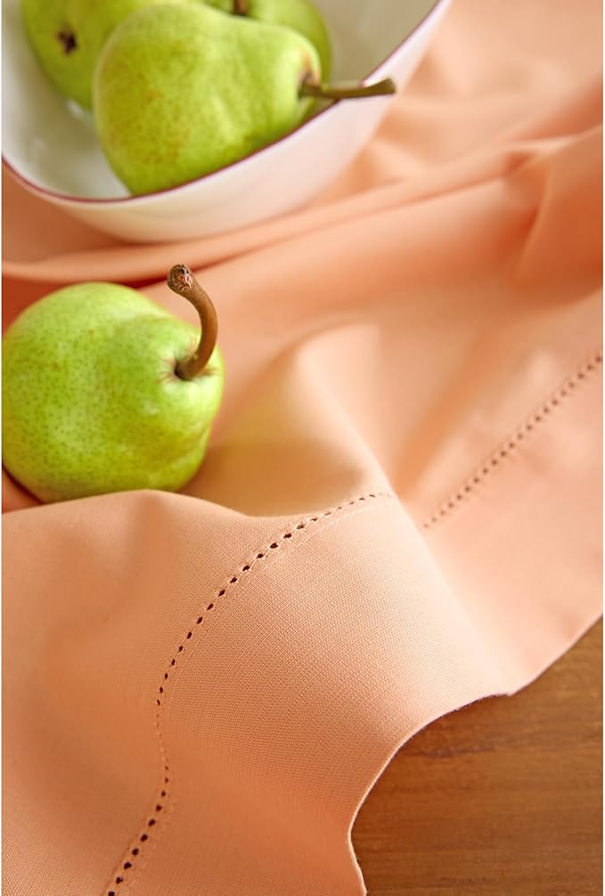 Solino Home Cotton Linen Placemats Set of 4 - Hemstitch Peach Bloom Placemats 14 x 19 Inch - Machine Washable Table Mats for Valentines, Spring, Easter