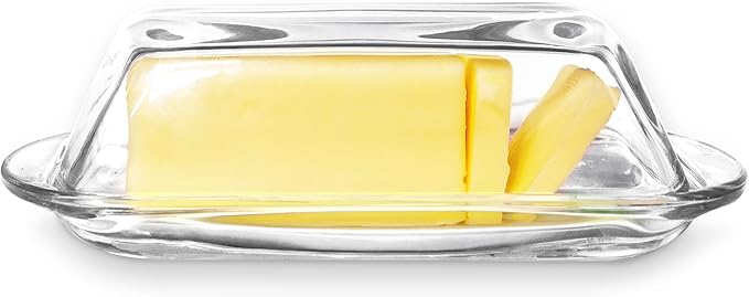 Kangaroo Decorative Clear Glass Butter Dish with Lid for Countertop & Refrigerator - Crystal Covered Butter Tray Storage Container Holder for Counter & Fridge - Best Thanksgiving Butter Dish with Lid