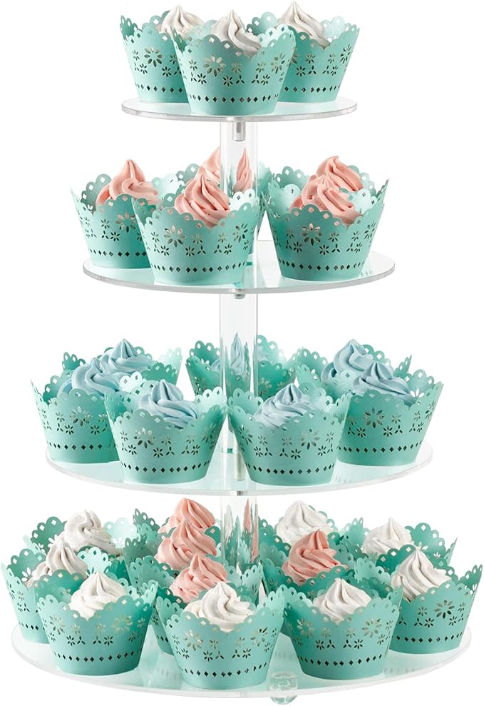 Acrylic Cupcake Stand Clear Cupcake Holder Display Stand Dessert Pastry Tower Stand for Wedding Birthday Bar Party Décor (Round - 4 Tier)