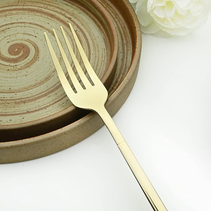 24-Piece Mirror Champagne Gold Flatware Set, 18/0 Stainless Steel Cutlery Set Service for 6, Tableware Utensils Include Knife Fork Spoon and Teaspoon, Dishwasher Safe