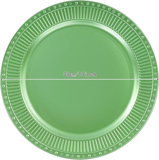 100 Pcs Antique Charger Plates Bulk 13 Inch Embossed Rim Plastic Party Dinner Plate Chargers Round Decorative Server Plate for Wedding Party Event Tableware (100pcs-green3)