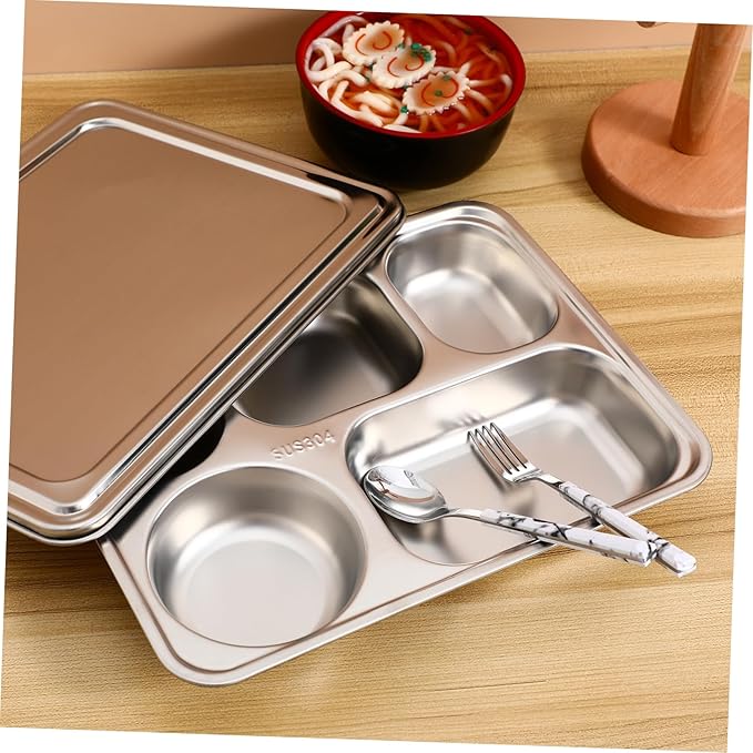 VALICLUD 1Set Stainless Steel Divided Plate Compartment Food Serving Tray for Home Restaurant Material Design for Lunch Snacks