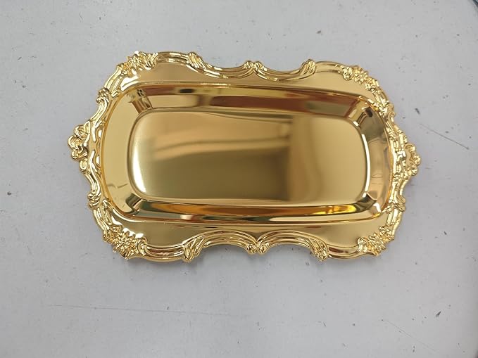 KUMGROT Small Fancy Serving Tray Small Teacup Coffee Cup Serving Tray Vintage Jewelry Organizer Elegant Dessert Platter Candy Table Supplies for Birthday Party Wedding Gold, 7.87"x4.5"