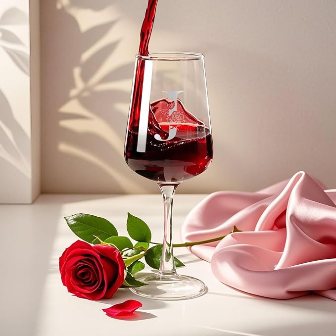 Personalized Wine Glass Gifts for Women - Monogrammed A-Z Wine Glasses Gift | Custom Christmas Gift, Valentines Day, Birthday Gifts for Women Her Mom Wife Best Friend Sister (J)