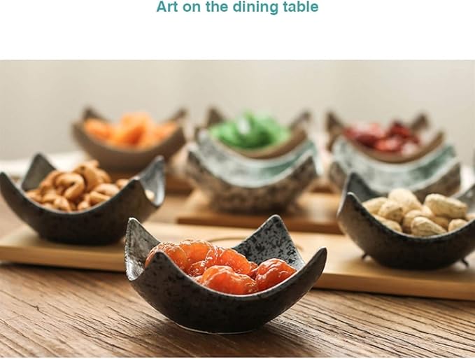 Appetizer Plate Japanese Style Sauce Dish - Dip Bowls Set of 3 Ceramic Sauce Dish Seasoning Dishes Sushi Dipping Bowl Appetizer Plates Serving Dish with Tray Snack Plate