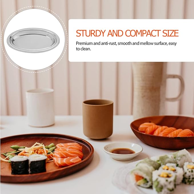 Alipis 1pc Stainless Steel Oval Plate Heavy-duty Steaming Dish for Fish Snacks Brushed Serving Tray for Desserts Fruits and Appetizers Kitchen Restaurant