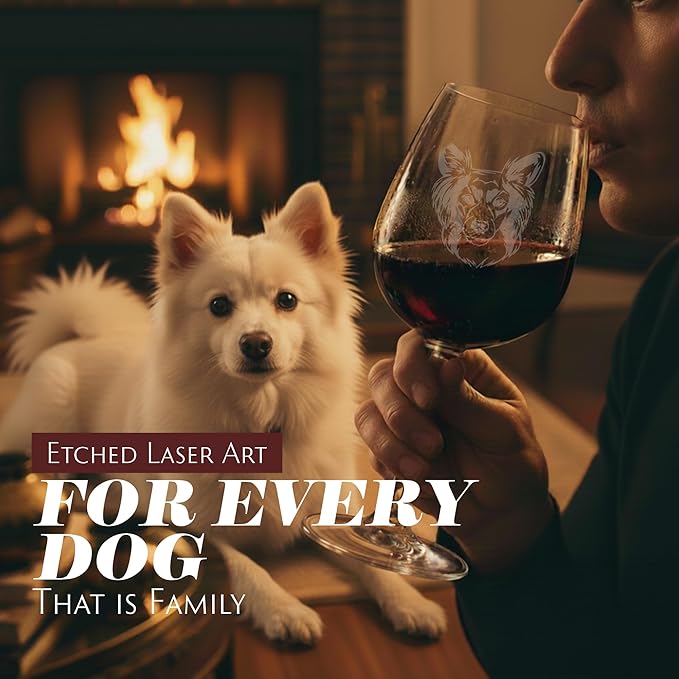 Etched Laser Art Personalized Dog Themed Etched Wine Glass - Custom Dog Breed Wine Glasses, Ideal for Pet Lovers, Unique Birthday Gift for Men & Women, Personalized Gift - Spitz Mix, 12.75 oz