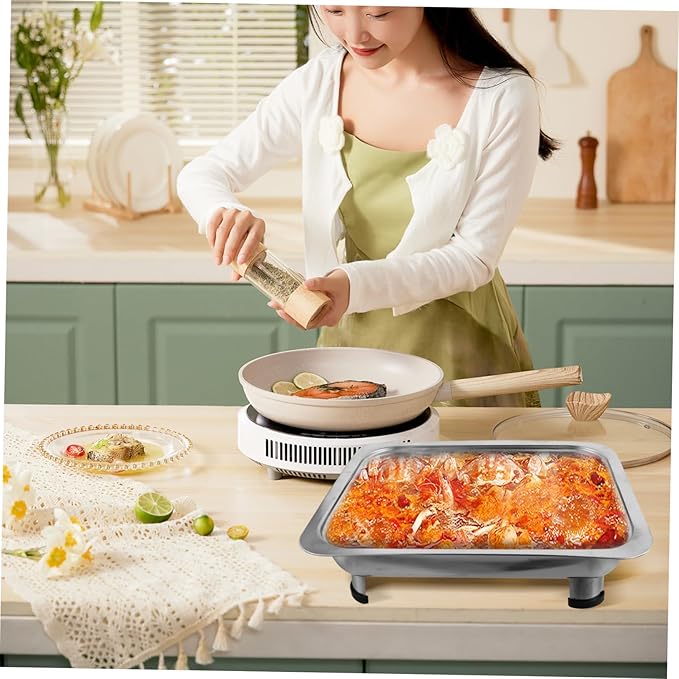 Luxshiny Stainless Steel Dinner Plate Platters Food Tray Rectangular Dish Banquet Serving Trays Reusable Snack Tray Buffets Style Elegant Buffet Trays with Lids Warmer Party Plastic Silver