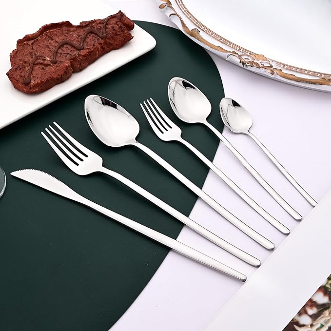 36-piece Silver 18/10 Stainless Steel Flatware Set, Resuable Cutlery Set For 6, Complete Tableware Set For Home Restaurant Wedding Party Daily Meal, Mirror Polish