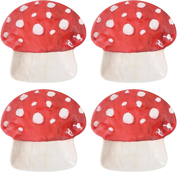 UP UPware Mushroom Shaped Melamine Dessert Plates, Small Serving Plates, for Appetizer, Snacks, and Side Dishes, Beige and Green, 6 Inch, Set of 4