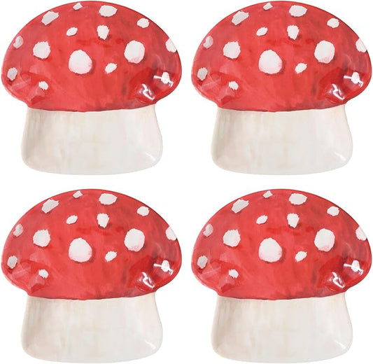 UP UPware Mushroom Shaped Melamine Dessert Plates, Small Serving Plates, for Appetizer, Snacks, and Side Dishes, Beige and Green, 6 Inch, Set of 4