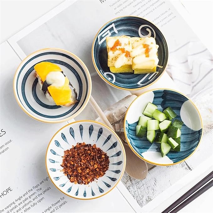 Salad plate Japanese Style Round Ceramic Bowls Small Dessert Bowls Soy Sauce Dipping Bowls Apply to Snack Sushi Ketchup Condiments Appetizer Dessert Plastic plate (Color : A)