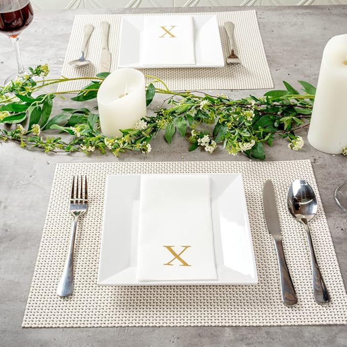 Luxenap 15.8 X 7.9 Inch Linen-Feel Guest Towels, 2000 Lettered Hand Towels - Gold Letter 'X', Sans Serif Font, White Paper Dinner Napkins, airlaid, For Restrooms And Tables - Restaurantware