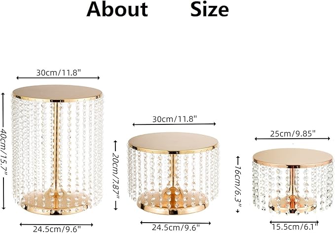 LANLONG Gold Metal Cake Stand for Set of 3, 12in Round Wedding Cupcake Holder for Table, Dessert Cupcake Pedestal Display Plate for Party Wedding Anniversary Baby Shower