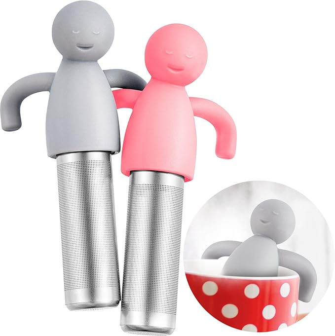 Hicarer 2 Pieces Tea Infuser for Loose Tea Cute Fine Mesh Tea Strainer Stainless Steel Tea Filter Ball Tea Diffuser Steeper for Teacups Teapots, 2 Colors (Pink, Gray)