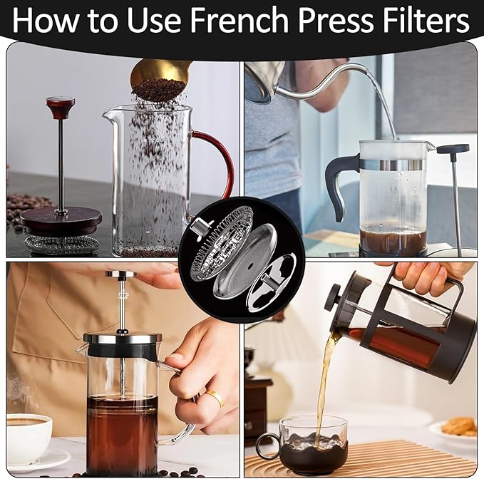 4 PCS 4 Inch French Press Filter, Reusable Stainless Steel Replacement Filters French Press Filters Replacement Screen for Presses Coffee Makers Tea Machines Replacement Parts for Coffee Maker