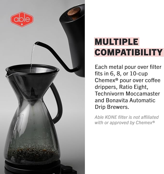 Able KONE: Reusable Stainless Steel Coffee Filter Compatible with Chemex