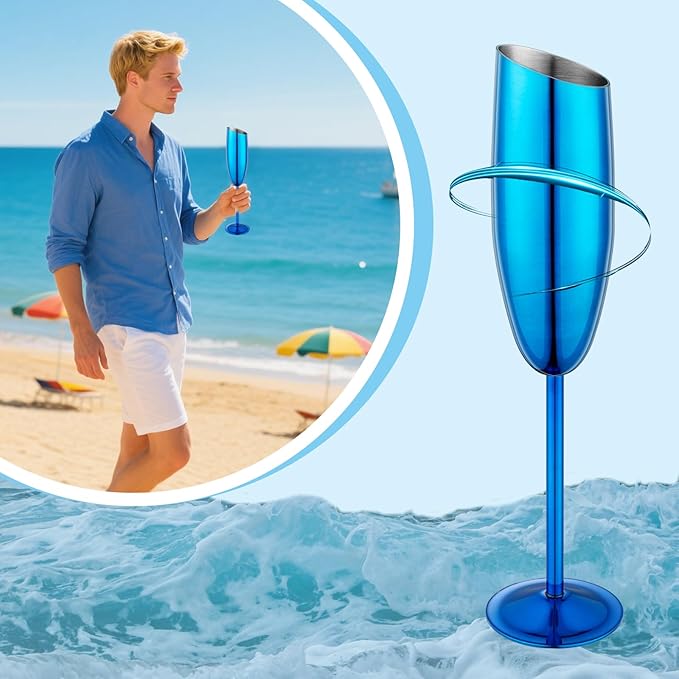 Champagne Flutes Set of 2, Premiumty Stainless Steel High Footed Champagne Glasses, 7oz Capacity,Unbreakable Slanted Champagne Glasses