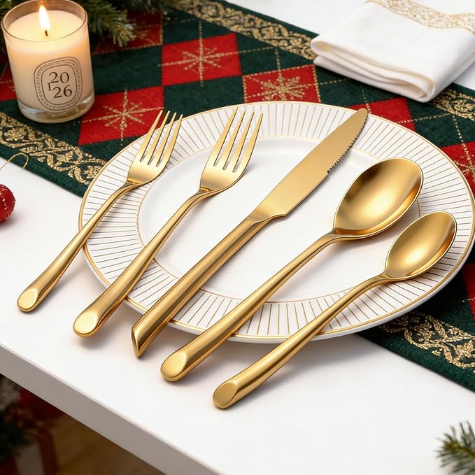 Gold 20-Piece Silverware Set, Elegant Stainless Steel Flatware Set, Cutlery Set Mirror Polished, Dishwasher Safe, Service for 4