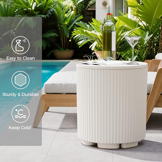 FONTOI Outdoor Cooler Side Table, 2 in 1 Ice Chest Side Table,as Cooler Side Table,Cooler Table for Patio, Parties Picnics, Beach,White