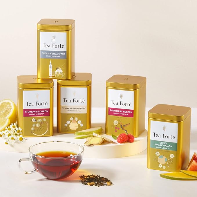 Tea Forte Honey Hojicha Premium Loose Leaf Caffeinated Green Tea Blend Canister, Makes 35-50 Cups