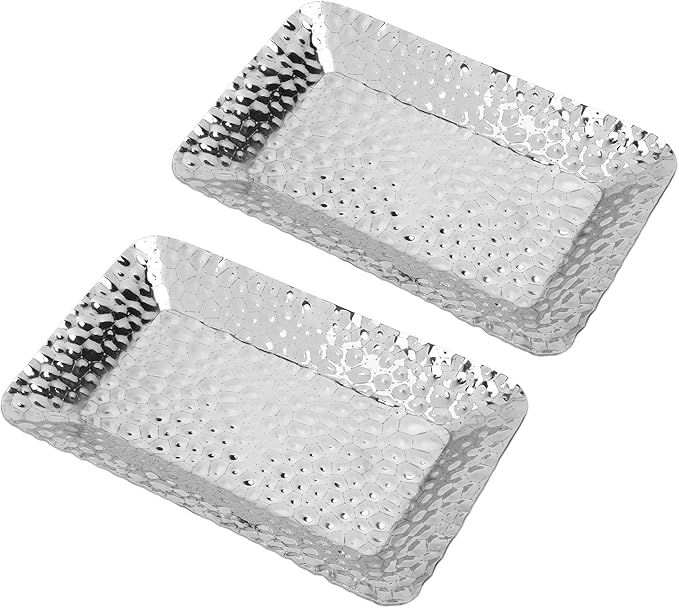 2PCS Stainless Steel Towel Tray, Rectangular Serving Tray, Decorative Vanity Platter for Bathroom Kitchen Counter Storage Organizer, Silver