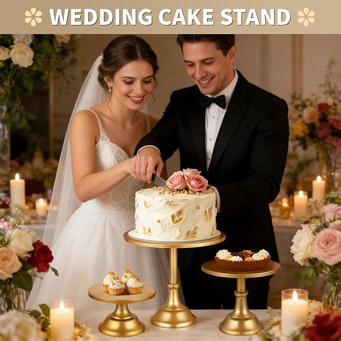 3 PCS Gold Cake Stand Set, Dessert Table Display Set with Wedding Cupcake Stand and Cake Stands for Party, Wedding, Birthday, Anniversary, Baby Shower, Thanksgiving, Christmas