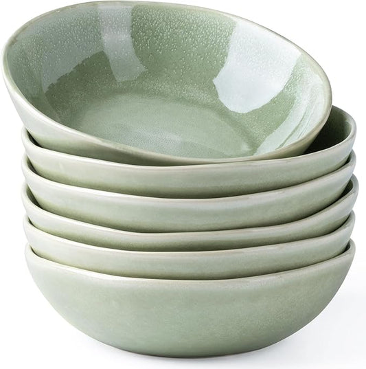AmorArc Ceramic Cereal Bowls Set of 6, 24 oz Handmade Stoneware Bowls for Cereal Soup Salad Bread, Stylish Kitchen Bowls for Meal, Dishwasher & Microwave Safe-Olive Green