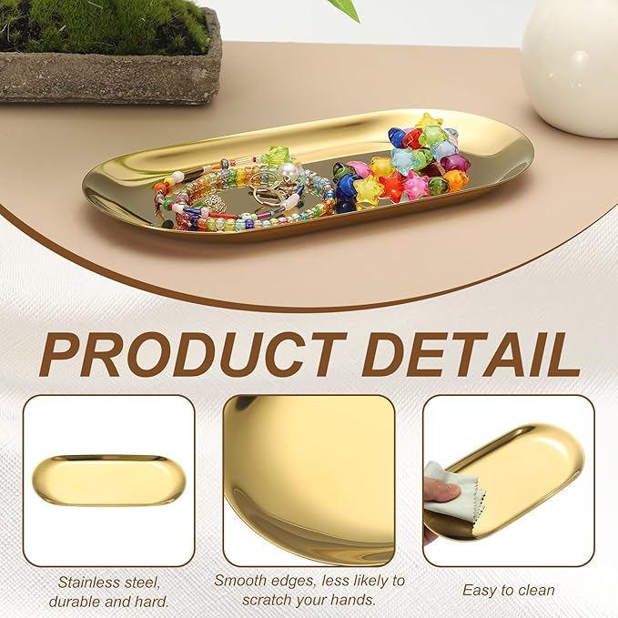 uxcell Square Serving Trays, 8.98" Stainless Steel Decorative Jewelry Dish, Small Vanity Tray for Bathroom Aromatherapy Candle Drink Plate,Gold