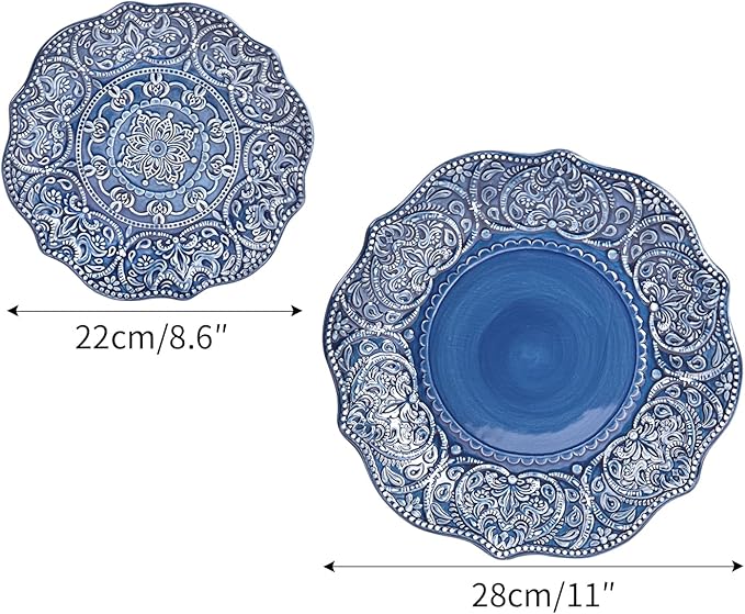 Sungmor Embossed Stoneware Fine Dining Dinnerware, Antique Baroque Style Porcelain Dinner Plates Set of 2 (8.5" Salad Plate & 11" Dinner Plate), Sophisticated Ceramic Serving Platters for Table Decor
