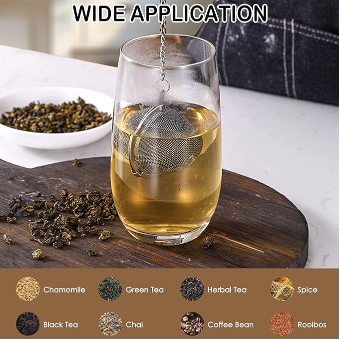 2-Pack 304 Stainless Steel Mesh Tea Infuser with Extended Chain Hook – Perfect for Brewing Loose Leaf Tea, Spices & Seasonings (Diameter 2 inches)