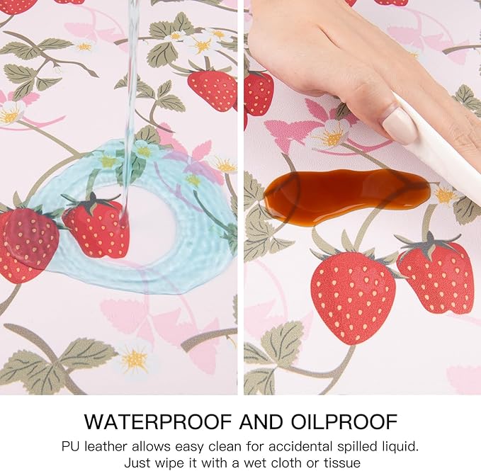 QIYI Placemats Set of 6, 12x18 Inch PU Leather Place Mats for Kitchen Dinning, Heat Resistant Anti Slip Pink Table Mats, Waterproof Wipeable Washable Placemat Party Table Décor, Sweet Strawberry