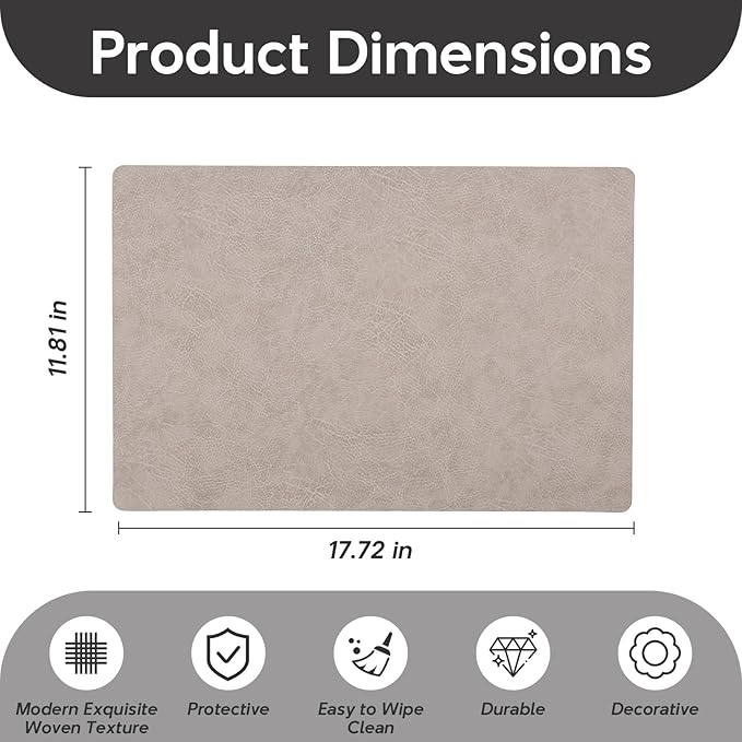 Placemats Set of 4 Reversible Dual-Color Table Placemats, Faux Leather 100% Waterproof Oil-Proof Wipeable Place Mats, Heat Resistant Dual Sided Table Mats for Kitchen/Dining/Party (Gray&Sky Blue