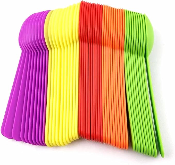 50PC Reusable Heavyweight Plastic Spoons,Mixed Colors Durable Dessert Spoons for Frozen Yogurt, Ice Cream, and Snacks More