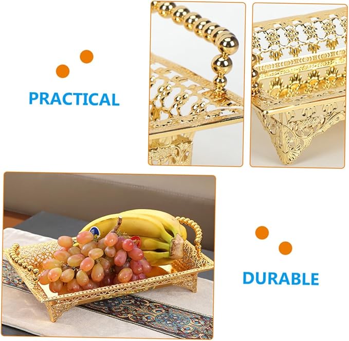 Ciieeo Sturdy Zinc Alloy Metal Fruit Bowl Large Serving Tray Handles Multi-use Snack Tray for Table
