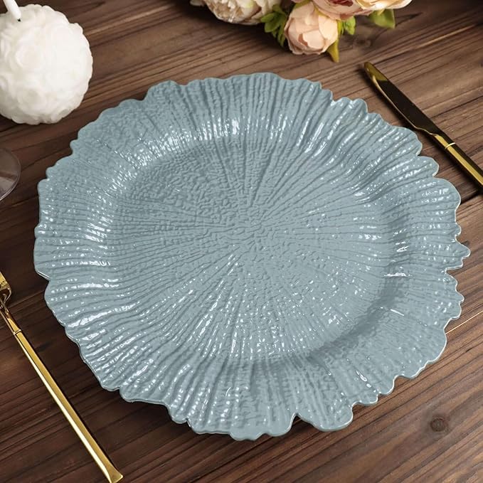 13" Charger Plates - Set of 12 - Acrylic Dusty Blue Round Reef Disposable Chargers, Ideal for Dinner Party Wedding Holiday Bulk Events