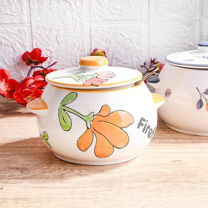 Ceramic Sugar Bowl with Spoon 15.2oz - Rustic Farmhouse Kitchen Canister for Sugar, Coffee, Tea - Elegant White Countertop Storage Jar, Perfect Dining Table Decoration (hs)