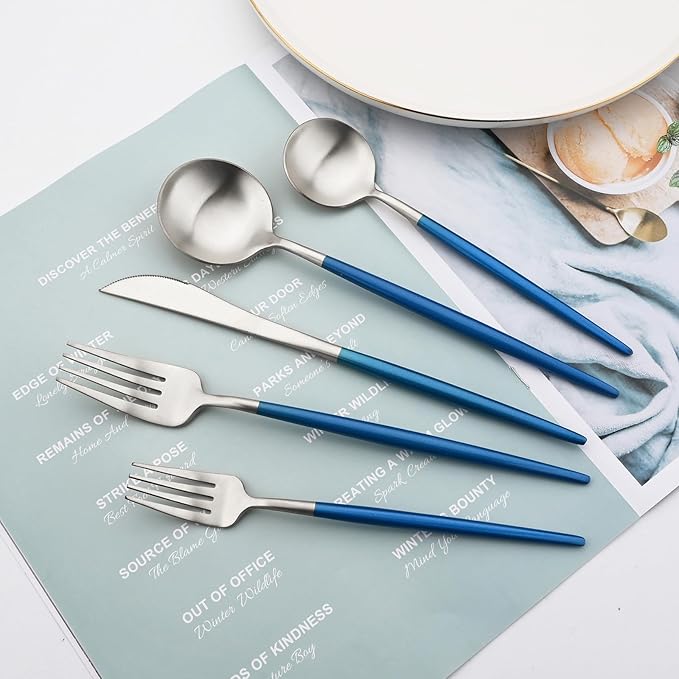 18/10 Stainless Steel Matte Flatware Set (1, Blue Silver)