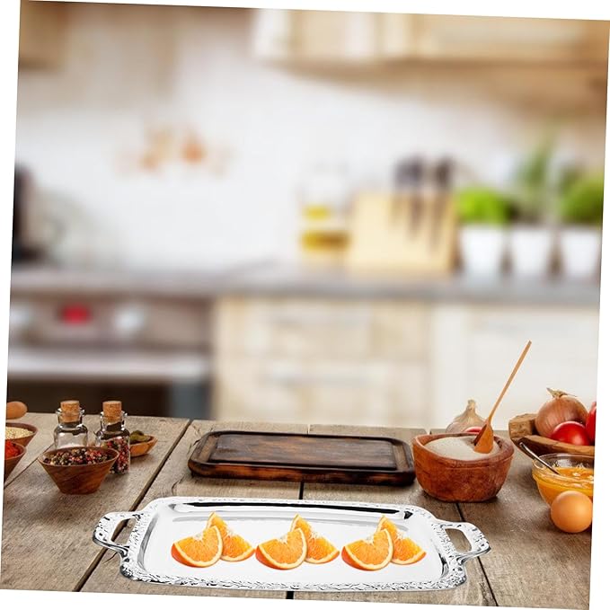 Healifty Elegant Stainless Steel Serving Tray Smooth Design for Fruits Snacks and Appetizers for Parties Family Gatherings and Special Occasions