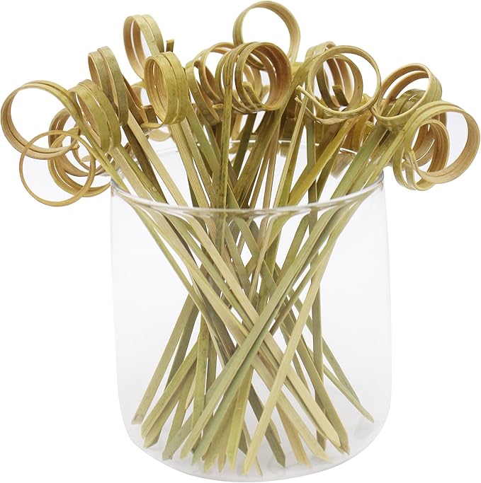 100pcs 4.7 IN Bamboo Cocktail Picks with Ring Knot,Nature Color,for Cocktail Party, Barbeque, Club Sandwiches