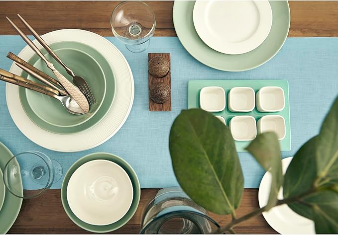 Solino Home Linen Aqua Blue Table Runner 120 Inches Long - 100% Pure Linen 14 x 120 Inch Table Runner for Dining, New Year - Fete