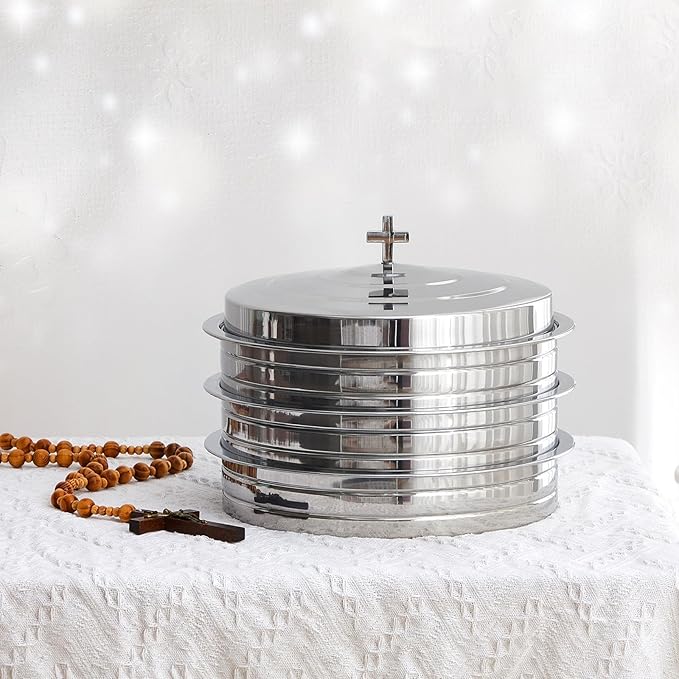 Zhehao 3 Sets Holy Communion Trays for Churches with Lid, Churches Cup Fillers, 100 Disposable Communion Cups (Silver)